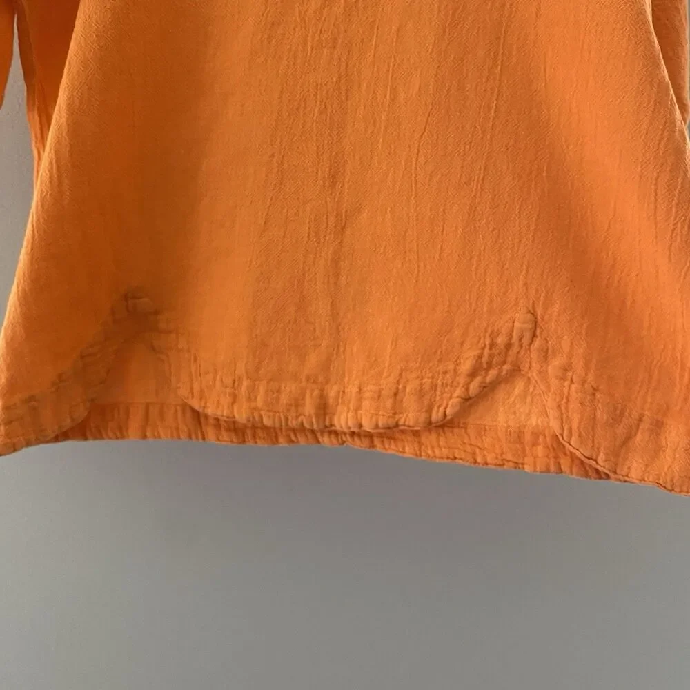Oh My Gauze! Scallop Cotton Gauze Blouse Lagenlook Short Sleeve Size 1 - Picture 4 of 11